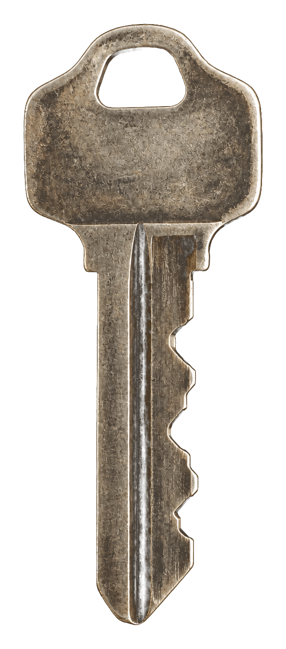 A worn house key with five distinct cuts